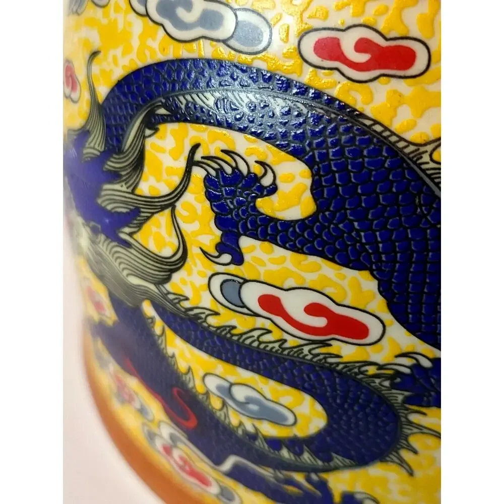 Mia Ko's Blue Dragon & Yellow Ceramic Textured Teapot‎ Chinese Dragon Loong Lung
